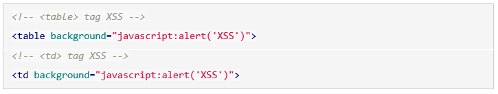 xss <table> tag